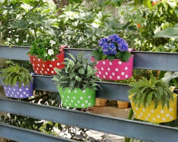 COPPER AART DOTTED Multicolor Rectangle Hanging Metal Pot Holders Doubble Hooks Set of 5 - Free Size, Multicolor, Metal, Dotted, Set of 5, Rectanglar